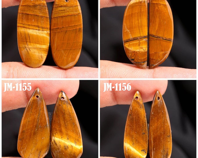 Natural Tigers Eye Fancy Shape Front Drilled Smooth Cabochon Matching Pairs, Semi-Precious Gemstones For Jewelry Making