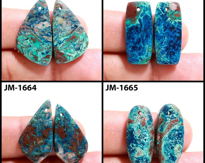 Natural Azurite Fancy Shape Front Drilled Smooth Cabochon Matching Pairs, Semi-Precious Gemstones For Jewelry Making