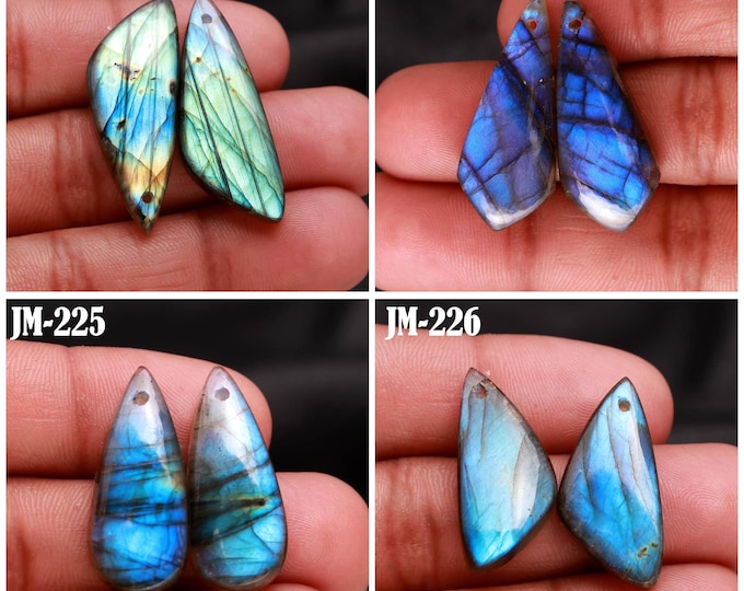 Natural Labradorite Fancy Shape Front Drilled Smooth Cabochon Matching Pairs, Semi-Precious Gemstones For Jewelry Making