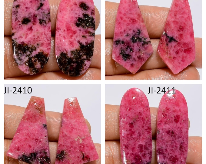 Natural Rhodonite Fancy Shape Front Drilled Smooth Cabochon Matching Pairs, Semi-Precious Gemstones For Jewelry Making