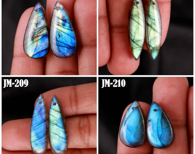 Natural Labradorite Fancy Shape Front Drilled Smooth Cabochon Matching Pairs, Semi-Precious Gemstones For Jewelry Making