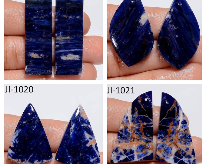Natural Sodalite Fancy Shape Front Drilled Smooth Cabochon Matching Pairs, Semi-Precious Gemstones For Jewelry Making