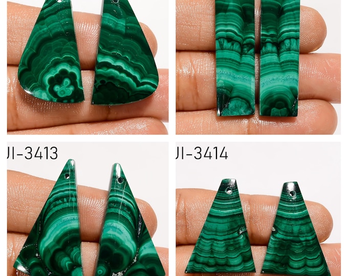 Natural Malachite Fancy Shape Front Drilled Smooth Cabochon Matching Pairs, Semi-Precious Gemstones For Jewelry Making