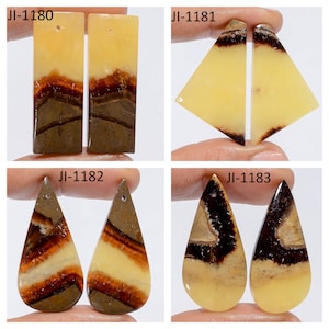 Natural Septarian Fancy Shape Front Drilled Smooth Cabochon Matching Pairs, Semi-Precious Gemstones For Jewelry Making