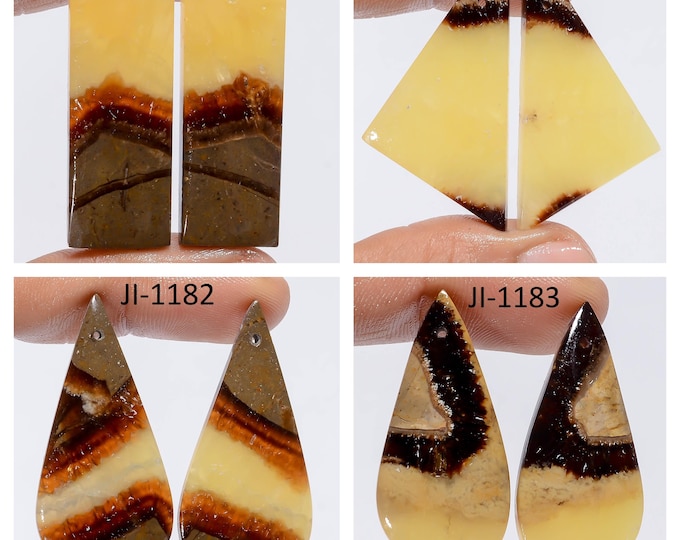 Natural Septarian Fancy Shape Front Drilled Smooth Cabochon Matching Pairs, Semi-Precious Gemstones For Jewelry Making