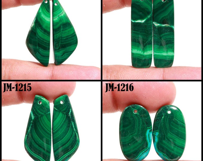 Natural Malachite Fancy Shape Front Drilled Smooth Cabochon Matching Pairs, Semi-Precious Gemstones For Jewelry Making