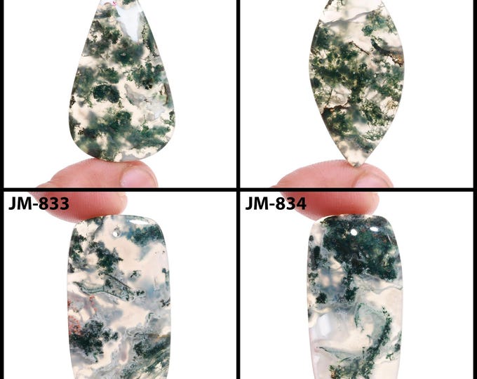 Natural Moss Agate Fancy Shape Front Drilled Smooth Cabochon Single Pieces, Semi-Precious Gemstones For Jewelry Making