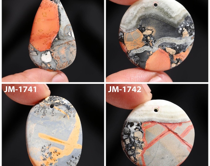 Natural Maligano Jasper Fancy Shape Front Drilled Smooth Cabochon Single Pieces, Semi-Precious Gemstones For Jewelry Making