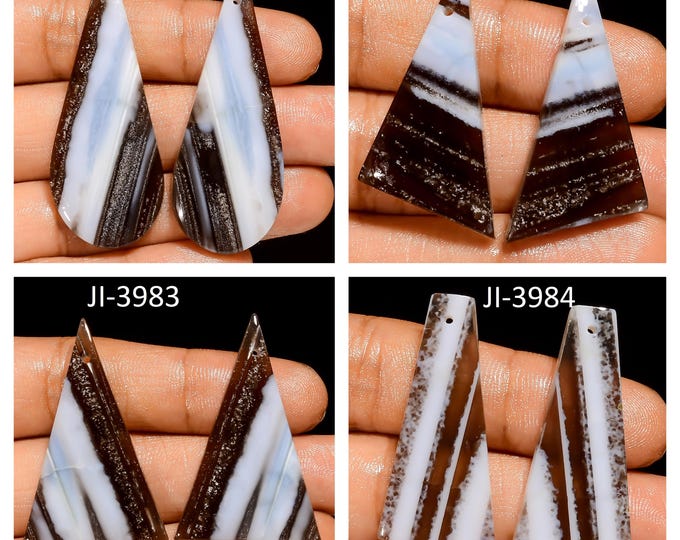 Natural Owyhee Blue Opal Fancy Shape Front Drilled Smooth Cabochon Matching Pairs, Semi-Precious Gemstones For Jewelry Making