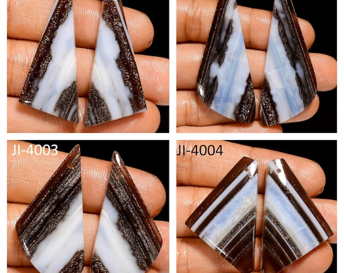 Natural Owyhee Blue Opal Fancy Shape Front Drilled Smooth Cabochon Matching Pairs, Semi-Precious Gemstones For Jewelry Making