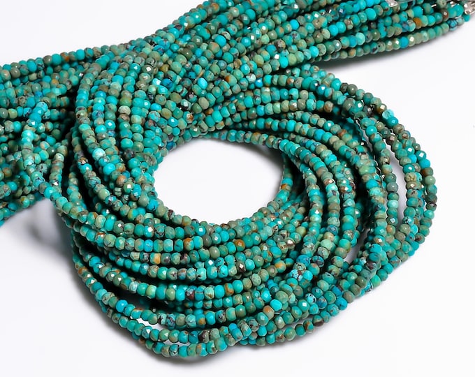 Natural Turquoise Micro Faceted Center Drilled Rondelle Shape 2.80mm, Semi-Precious Gemstones For Jewelry Making