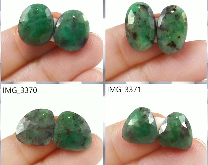 Natural Emerald Fancy Shape Front Drilled Faceted Rose Cut Matching Pairs, Precious Gemstones For Jewelry Making