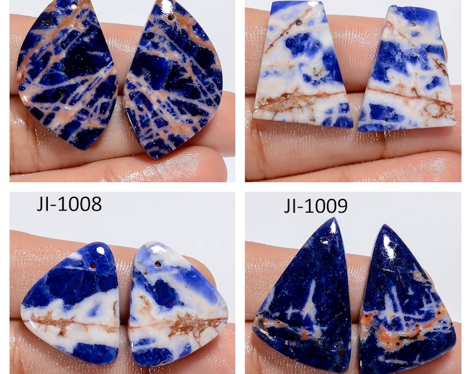 Natural Sodalite Fancy Shape Front Drilled Smooth Cabochon Matching Pairs, Semi-Precious Gemstones For Jewelry Making