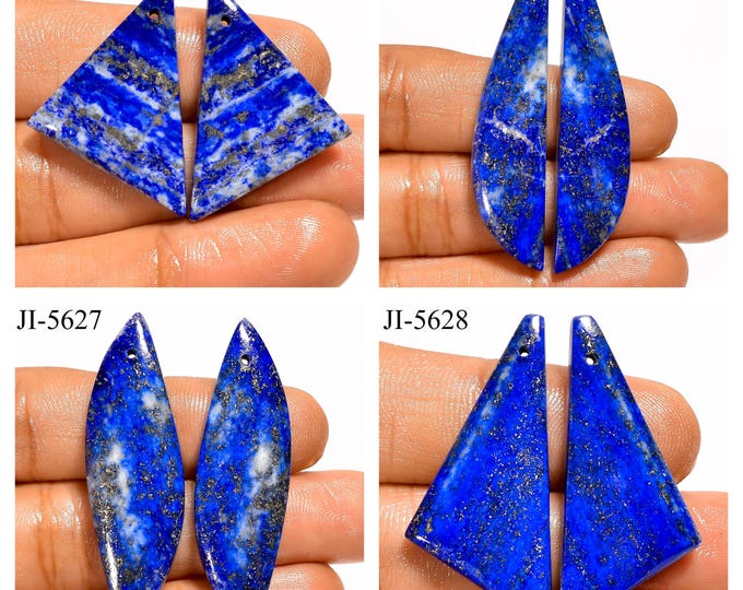 Natural Lapis Lazuli Fancy Shape Front Drilled Smooth Cabochon Matching Pairs, Semi-Precious Gemstones For Jewelry Making