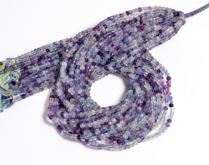 Natural Fluorite Multi Color Micro Faceted Center Drilled Rondelle Shape 3.55mm, Semi-Precious Gemstones For Jewelry Making