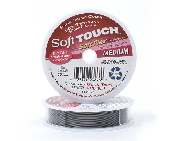 Soft Touch Satin Silver Medium Size Beading Wire, 30 Foot Spool For Jewelry Making