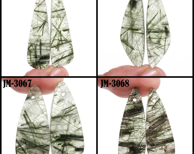 Natural Green Rutile Quartz Fancy Shape Front Drilled Smooth Cabochon Matching Pairs, Semi-Precious Gemstones For Jewelry Making