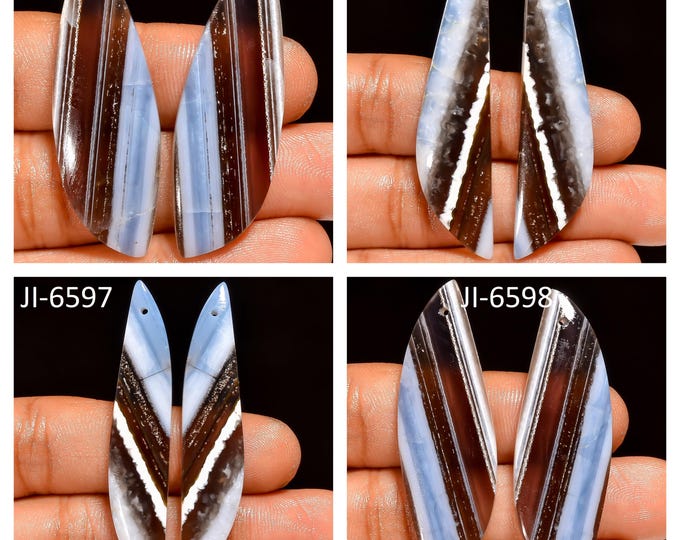 Natural Owyhee Blue Opal Fancy Shape Front Drilled Smooth Cabochon Matching Pairs, Semi-Precious Gemstones For Jewelry Making