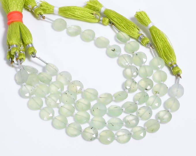 Prehnite Faceted Center Drilled Coin Shape 10mm, Semi-Precious Gemstones For Jewelry Making