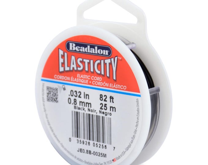 Beadalon Elasticity Black Color .80mm Size Diameter Elastic Stretch Cord, 25 Meter (82 Foot) Spool For Jewelry Making