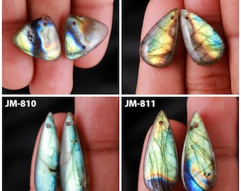 Natural Labradorite Fancy Shape Front Drilled Smooth Cabochon Matching Pairs, Semi-Precious Gemstones For Jewelry Making