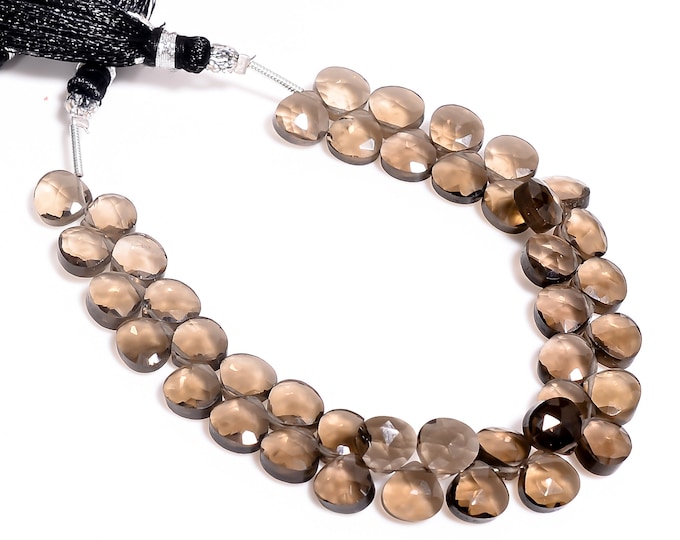 Smoky Quartz Faceted Side Drilled Heart Shape Briolette 7mm, Semi-Precious Gemstones For Jewelry Making