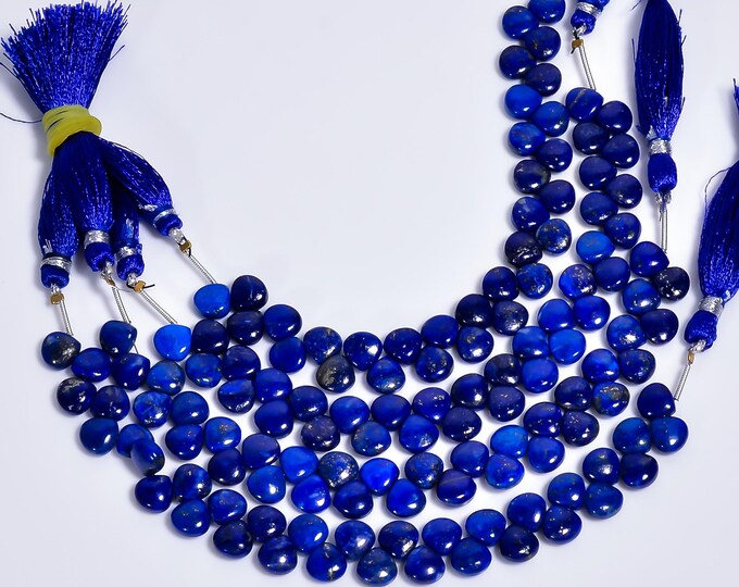 Lapis Lazuli Non-Faceted Smooth Side Drilled Heart Shape Briolette 7.75mm, Semi-Precious Gemstones For Jewelry Making