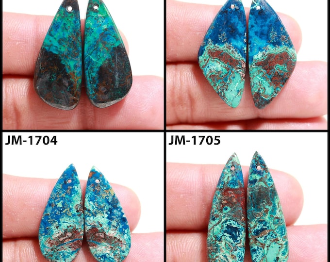 Natural Azurite Fancy Shape Front Drilled Smooth Cabochon Matching Pairs, Semi-Precious Gemstones For Jewelry Making