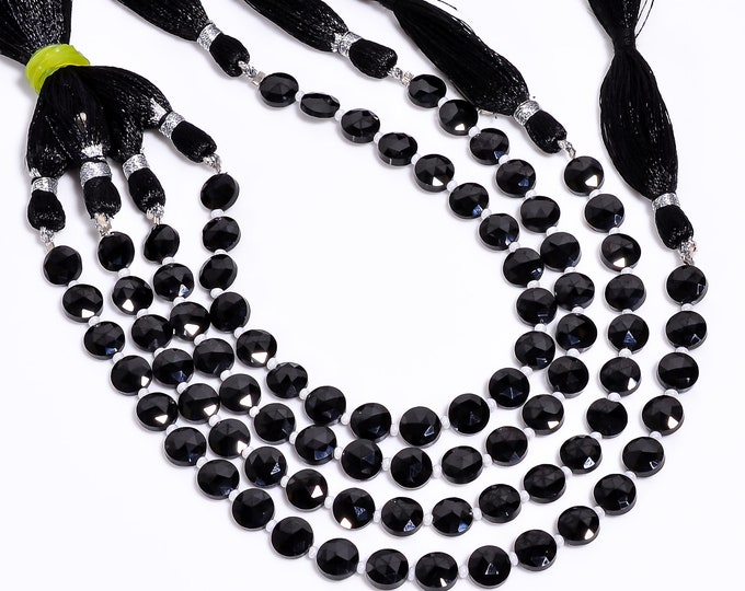 Black Spinel Faceted Center Drilled Coin Shape 7.25mm, Semi-Precious Gemstones For Jewelry Making