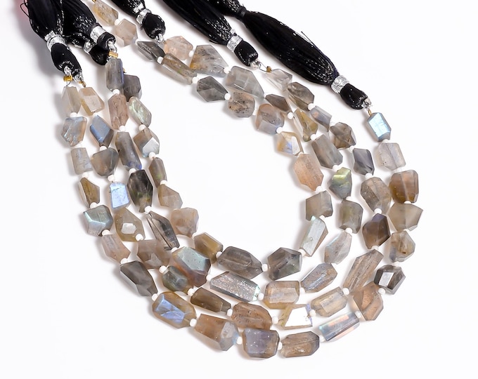 Natural Labradorite Faceted Center Drilled Free Form Nugget Shape 7mm x 9mm, Semi-Precious Gemstones For Jewelry Making