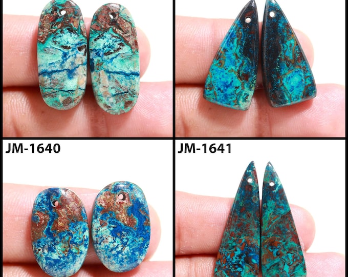 Natural Azurite Fancy Shape Front Drilled Smooth Cabochon Matching Pairs, Semi-Precious Gemstones For Jewelry Making