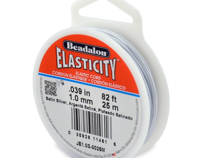 Beadalon Elasticity Satin Silver Color 1mm Size Diameter Elastic Stretch Cord, 25 Meter (82 Foot) Spool For Jewelry Making