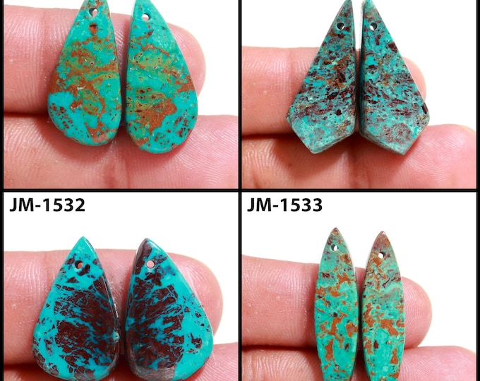 Natural Chrysocolla Fancy Shape Front Drilled Smooth Cabochon Matching Pairs, Semi-Precious Gemstones For Jewelry Making