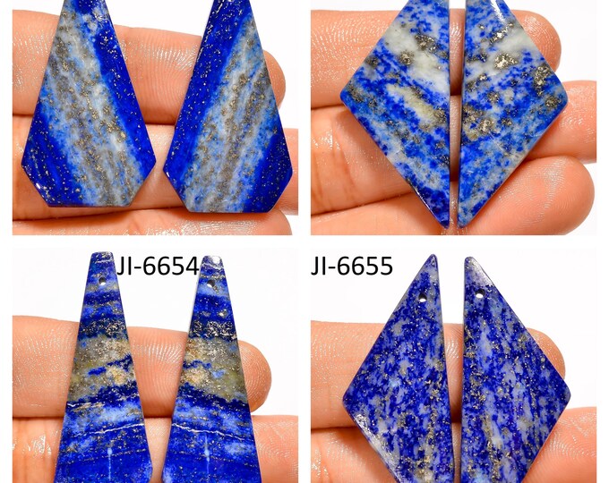 Natural Lapis Lazuli Fancy Shape Front Drilled Smooth Cabochon Matching Pairs, Semi-Precious Gemstones For Jewelry Making
