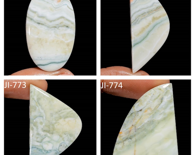 Natural Green Lace Agate Fancy Shape Un-Drilled Smooth Cabochon Single Pieces, Semi-Precious Gemstones For Jewelry Making