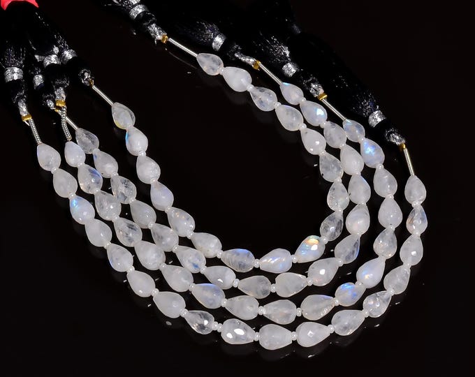 Natural Rainbow Moonstone Faceted Center Drilled Teardrop Shape 6mm x 8mm, Semi-Precious Gemstones For Jewelry Making