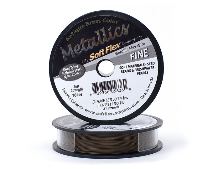 Soft Flex Antique Brass Color Fine Size Beading Wire, 30 Foot Spool For Jewelry Making