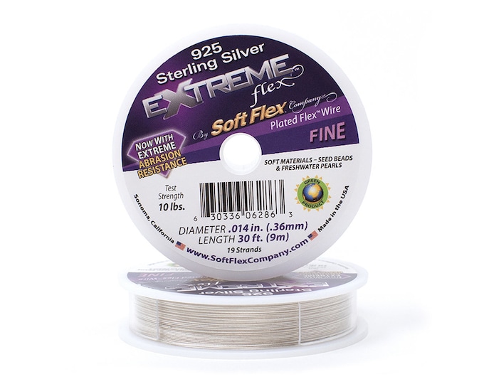 Soft Flex Sterling Silver Plated Color Fine .014 Inch Diameter Size, 19 Strands Beading Wire, 30 Foot Spool For Jewelry Making