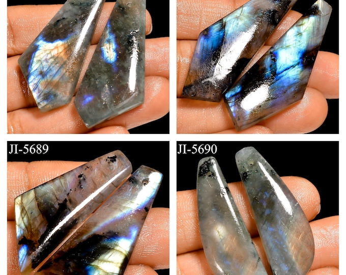 Natural Labradorite Fancy Shape Front Drilled Smooth Cabochon Matching Pairs, Semi-Precious Gemstones For Jewelry Making