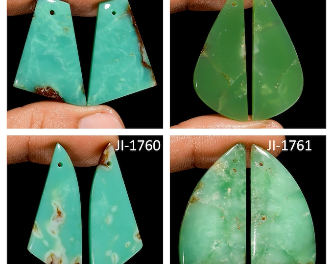 Natural Chrysoprase Fancy Shape Front Drilled Smooth Cabochon Matching Pairs, Semi-Precious Gemstones For Jewelry Making