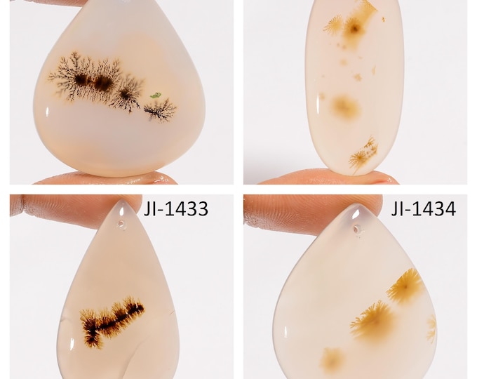 Natural Dendrite Agate Fancy Shape Front Drilled Smooth Cabochon Single Pieces, Semi-Precious Gemstones For Jewelry Making