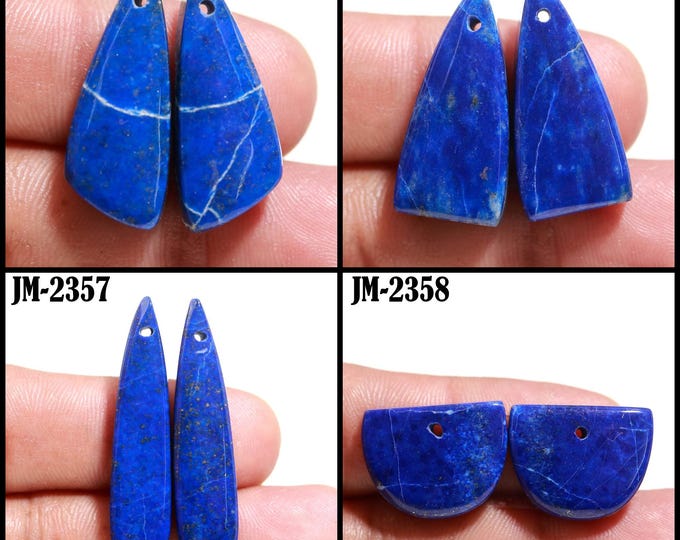 Natural Lapis Lazuli Fancy Shape Front Drilled Smooth Cabochon Matching Pairs, Semi-Precious Gemstones For Jewelry Making
