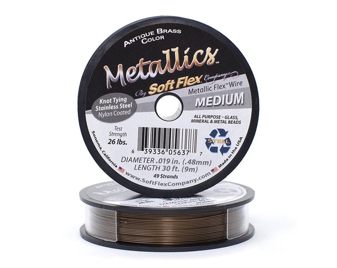 Soft Flex Antique Brass Color Medium Size Beading Wire, 30 Foot Spool For Jewelry Making
