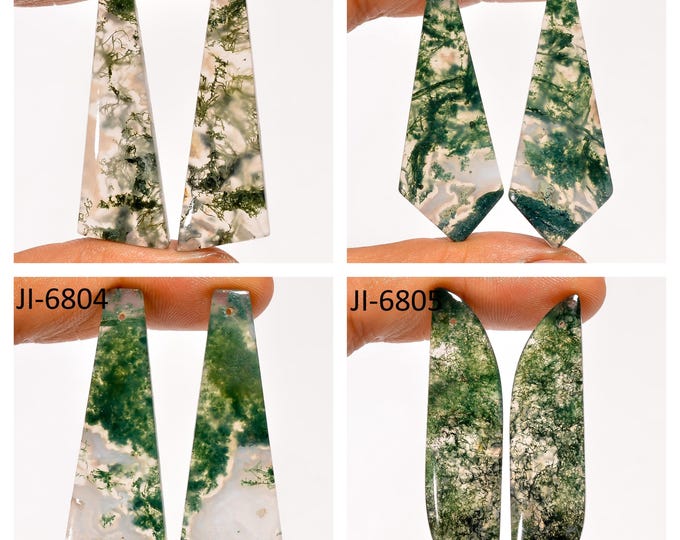Natural Moss Agate Fancy Shape Front Drilled Smooth Cabochon Matching Pairs, Semi-Precious Gemstones For Jewelry Making