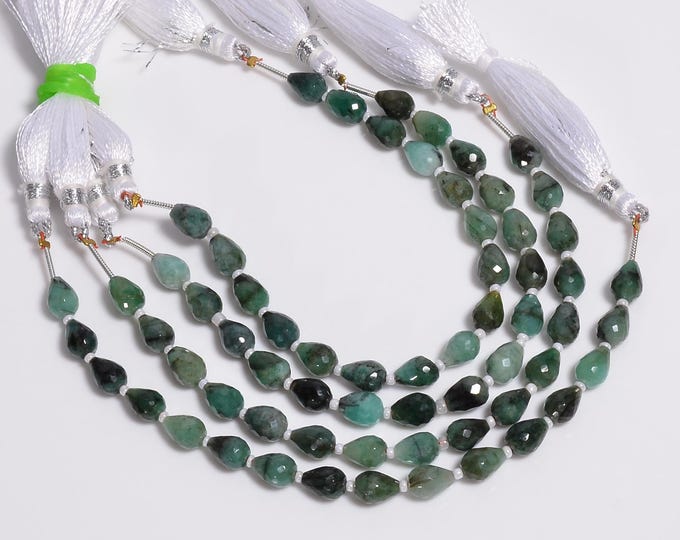 Natural Emerald Faceted Center Drilled Teardrop Shape 6mm x 8mm, Precious Gemstones For Jewelry Making