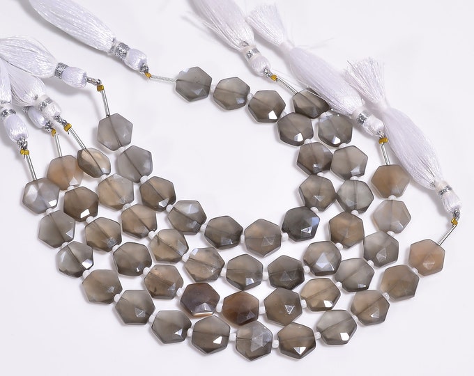 Gray Moonstone Faceted Hexagon Shape 10mm x 11mm, Semi-Precious Gemstones For Jewelry Making