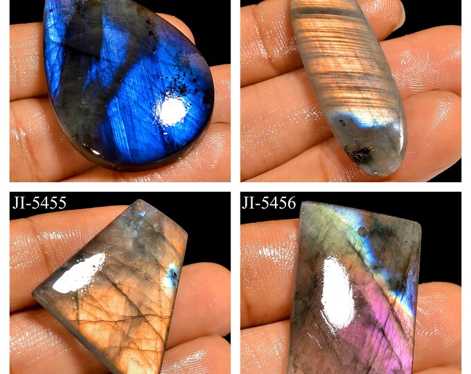 Natural Labradorite Fancy Shape Front Drilled Smooth Cabochon Single Pieces, Semi-Precious Gemstones For Jewelry Making