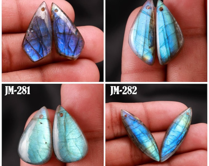 Natural Labradorite Fancy Shape Front Drilled Smooth Cabochon Matching Pairs, Semi-Precious Gemstones For Jewelry Making