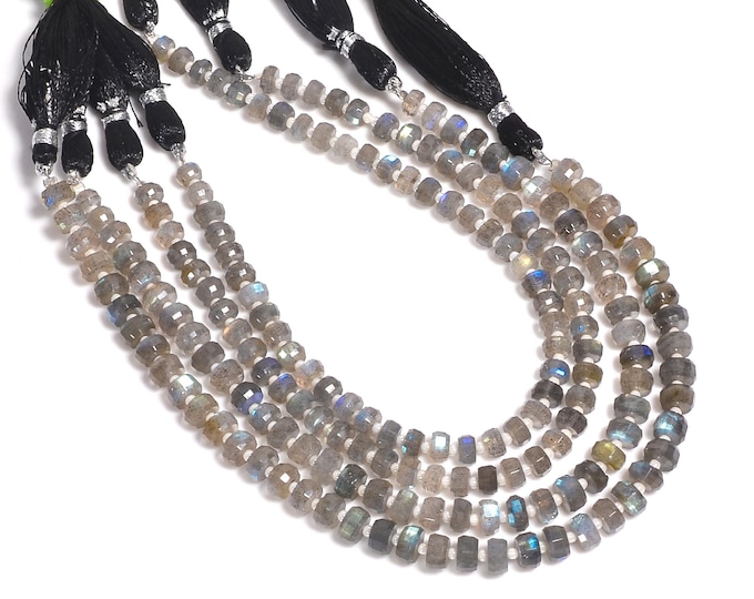 Natural Labradorite Faceted Center Drilled Tire Shape Graduated Size 5.50mm to 7mm, Semi-Precious Gemstones For Jewelry Making
