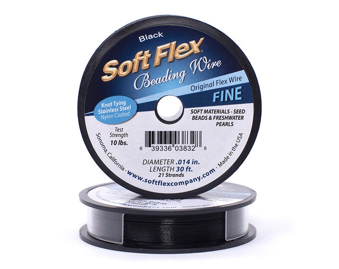 Soft Flex Black Color Fine Size Beading Wire, 30 Foot Spool For Jewelry Making